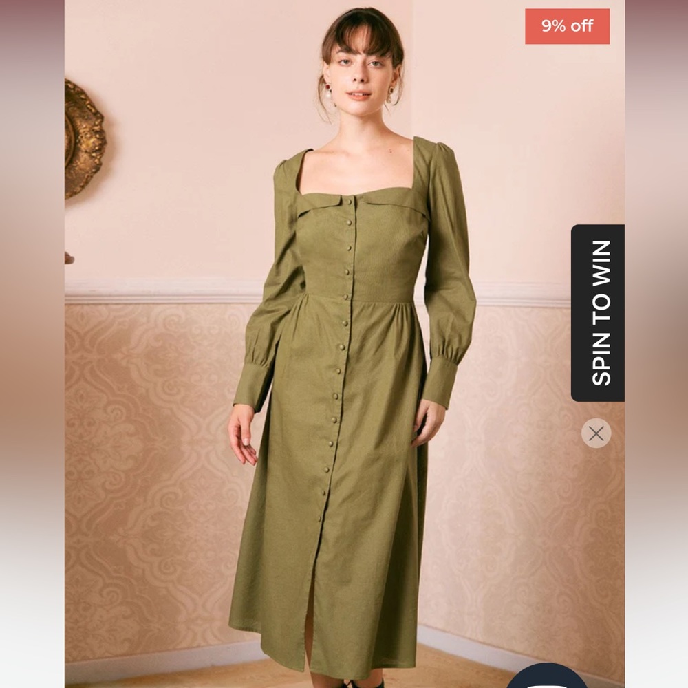 NWT RIHOAS sweetheart green midi cotton linen dress size s